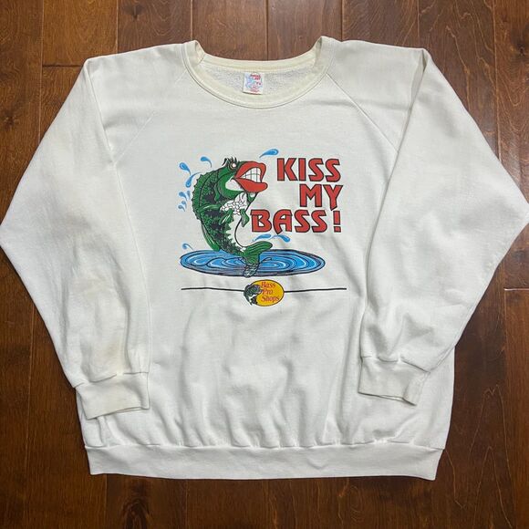 Media Art Vintage Crewneck Bass Pro Shops Kiss My White Sweatshirt Unisex XXL - Picture 3 of 7